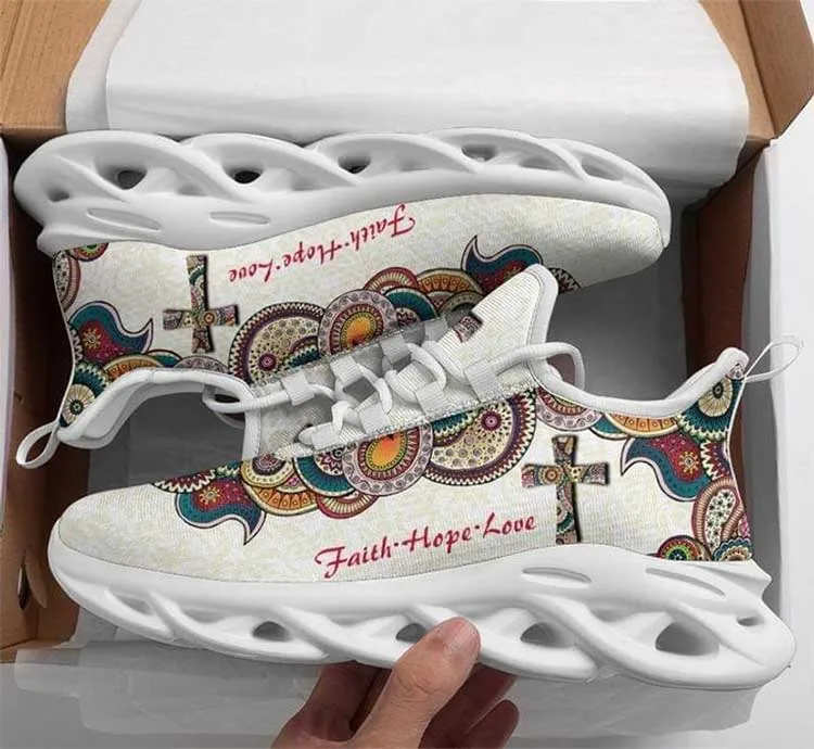 Jesus Christian Cross Faith Hope Love Religious Mandala Pattern Clunky Sneakers