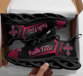 Jesus Christian Pink Cross Faith Over Fear Religious Black Clunky Sneakers