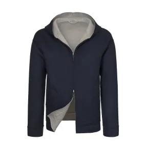  Kired Reversible Cashmere Hooded Jacket in Light Grey and Blue