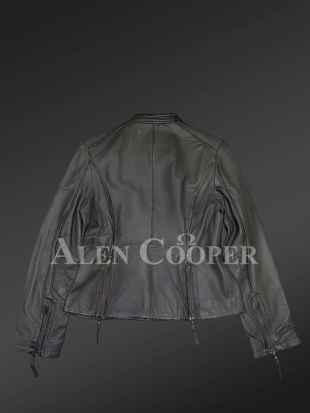 Lamb leather biker jacket with zip features and back vent