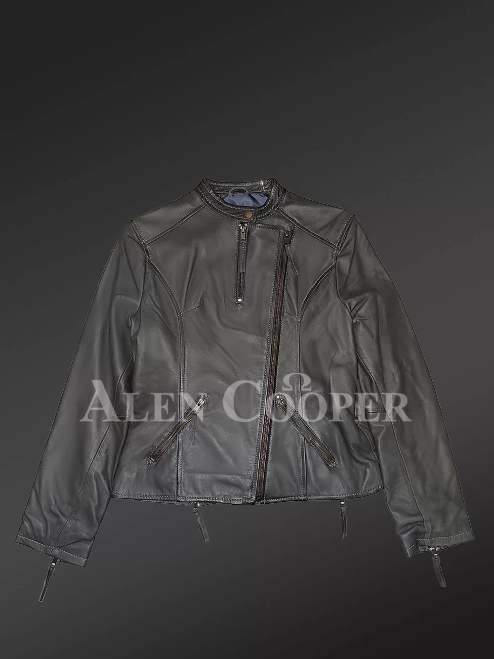 Lamb leather biker jacket with zip features and back vent