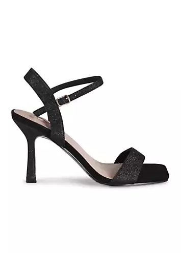 Linzi Zelda Black Glitter Barely There Heeled Sandals | Kaleidoscope