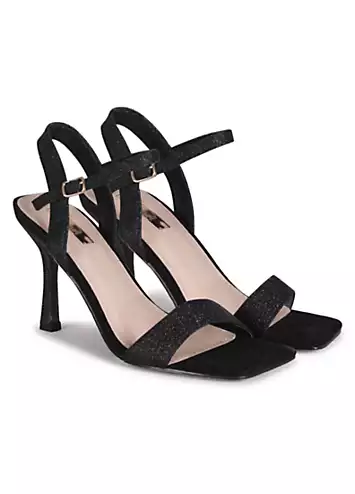 Linzi Zelda Black Glitter Barely There Heeled Sandals | Kaleidoscope