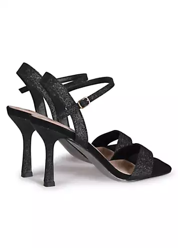 Linzi Zelda Black Glitter Barely There Heeled Sandals | Kaleidoscope