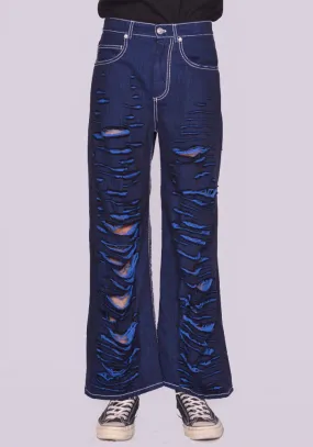 MARNI PUJU0060Y0 SLASHED WIDE DENIM TROUSERS BLUE