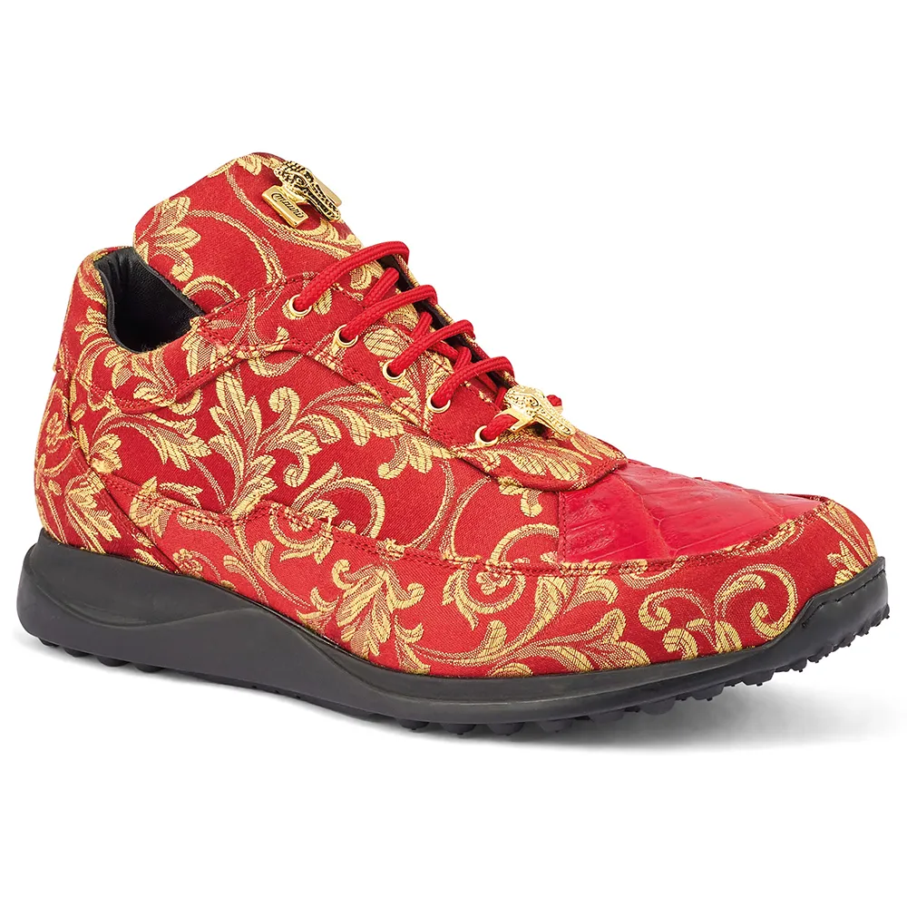 Mauri Solid Gold 8900/2 Gobelins Fabric & Croc Sneakers Red