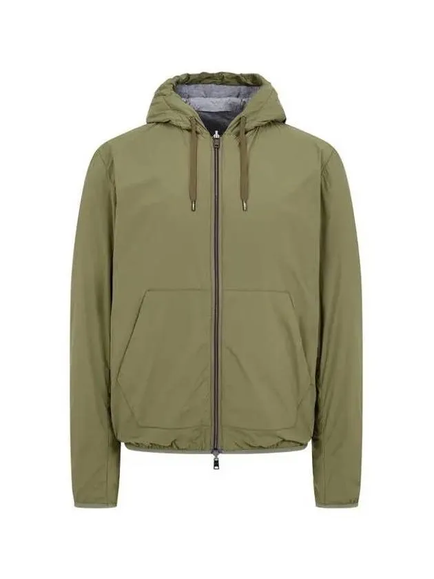 Men s Reversible Nylon Zip up Hooded Jacket Olive 271203