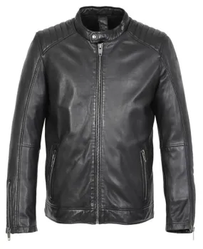 Men's black oakwood motorcycle style leather jacket 64389