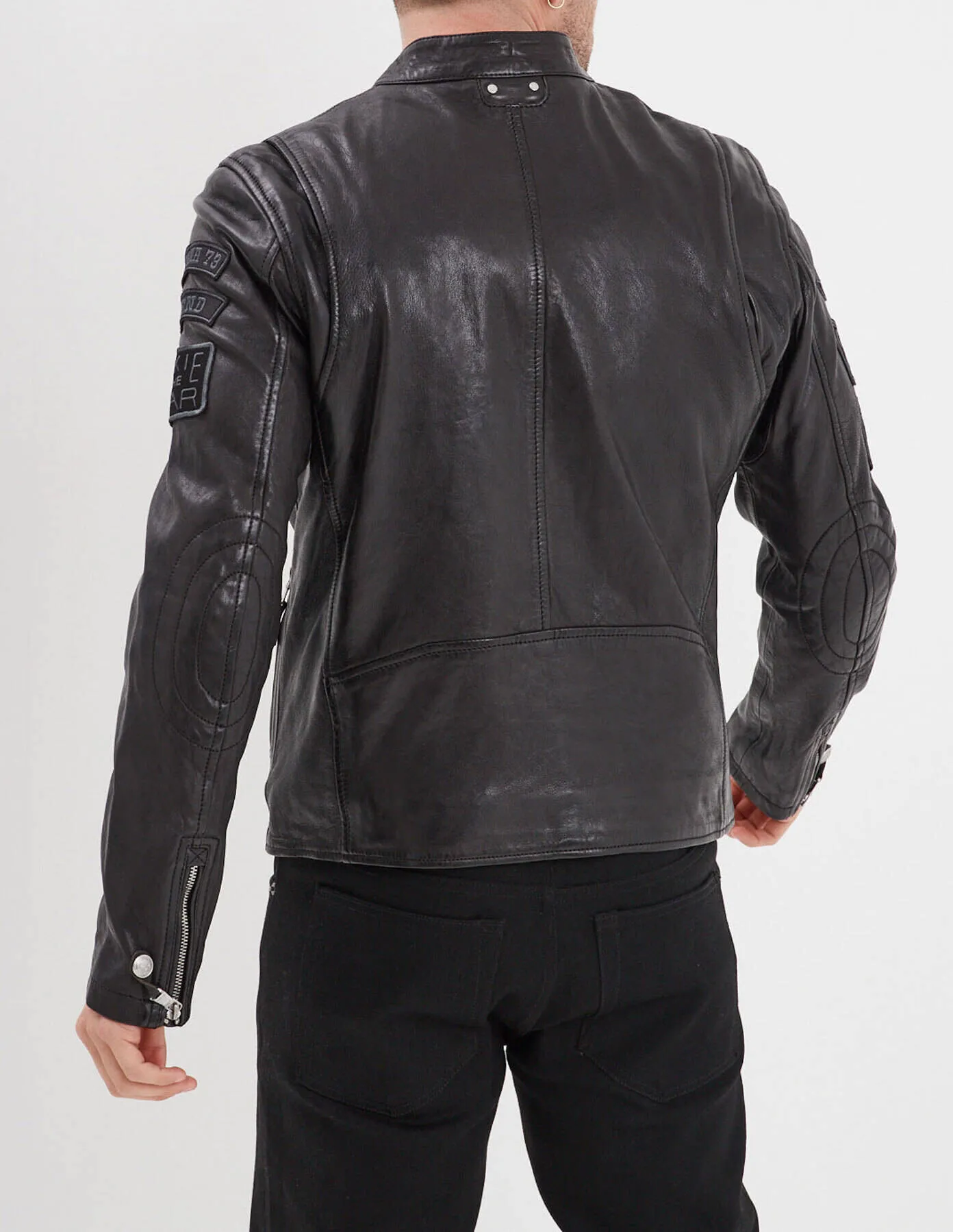 Men's black/black motorcycle style leather jacket \102553\