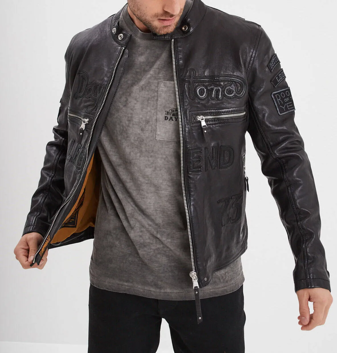 Men's black/black motorcycle style leather jacket \102553\