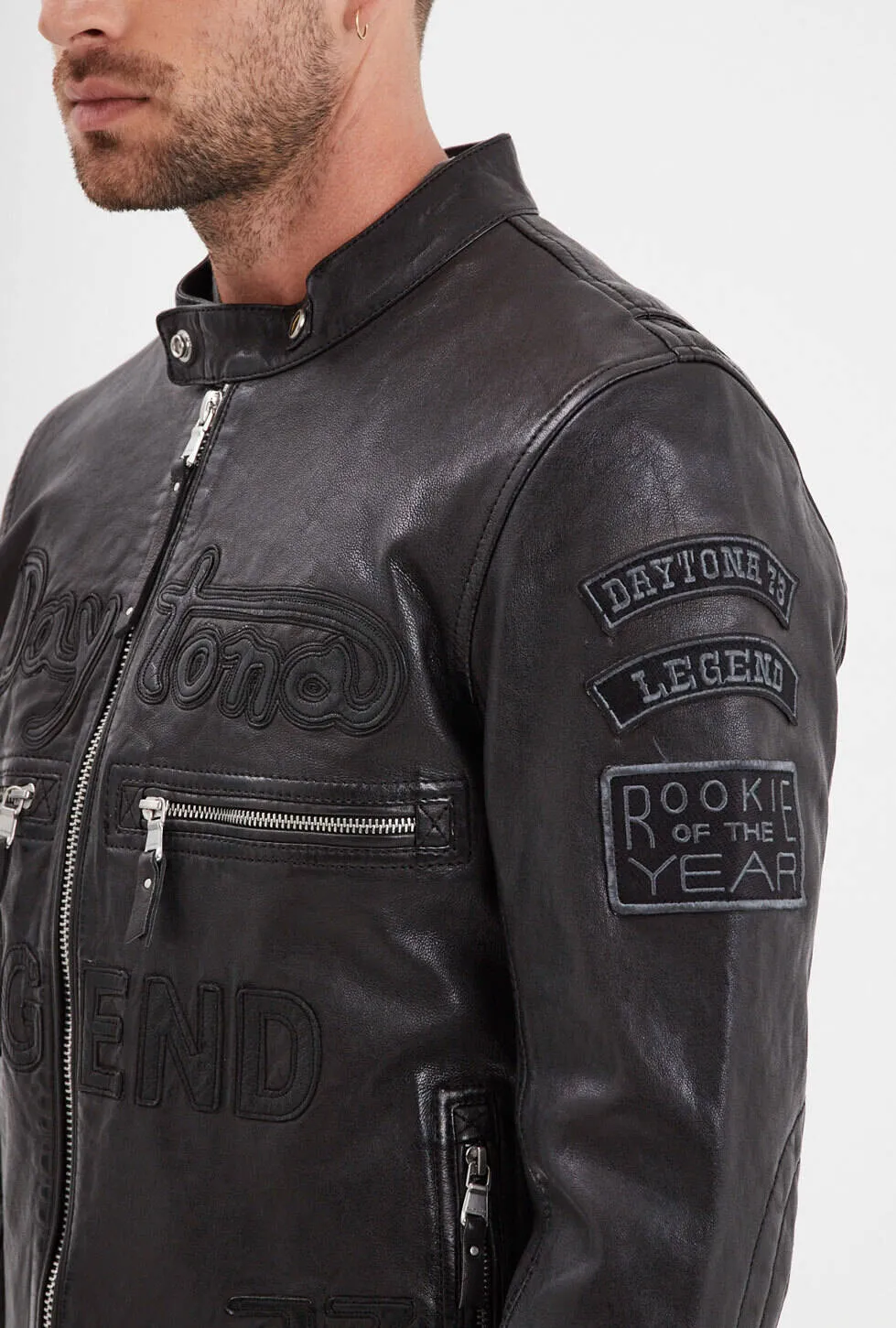 Men's black/black motorcycle style leather jacket \102553\