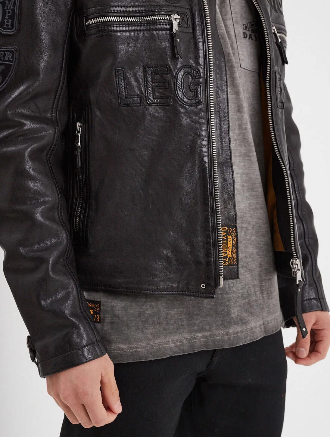 Men's black/black motorcycle style leather jacket \102553\