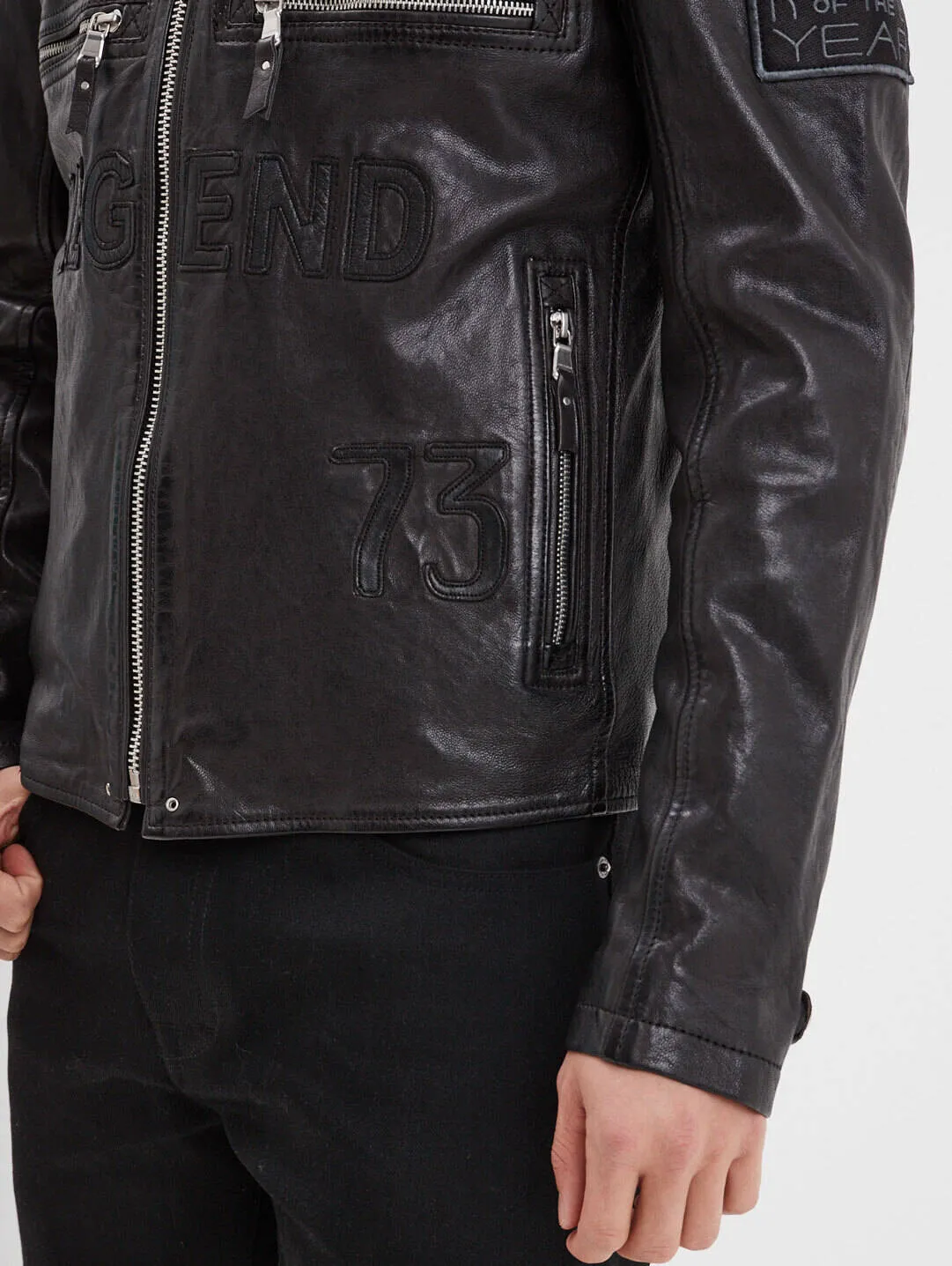 Men's black/black motorcycle style leather jacket \102553\