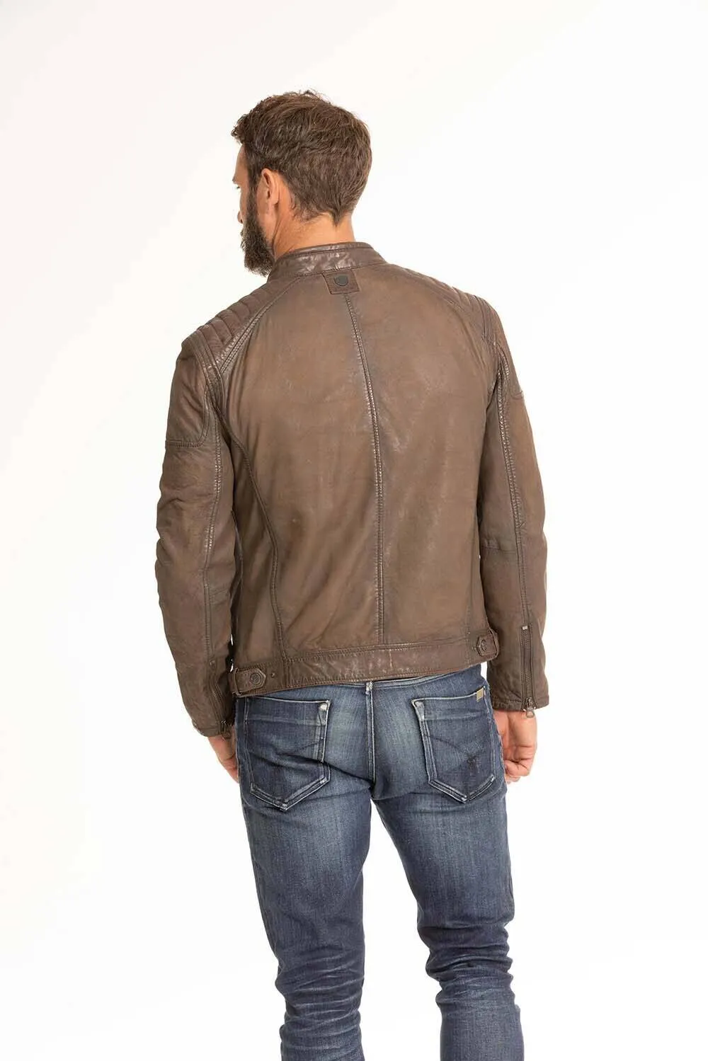 Men's brown leather jacket in gypsy motorcycle style 1201-0485