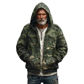 Men's Camouflage Multi-Pocket Hooded Cargo Jacket 84171591Y