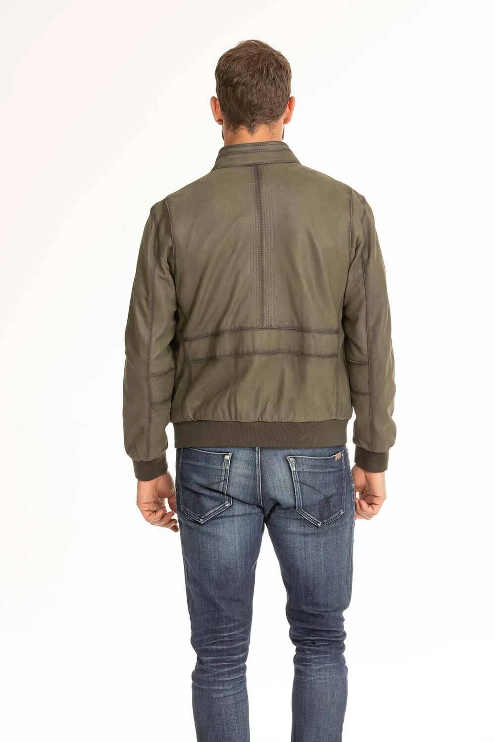 Men's green leather jacket in classic gervin pilot style