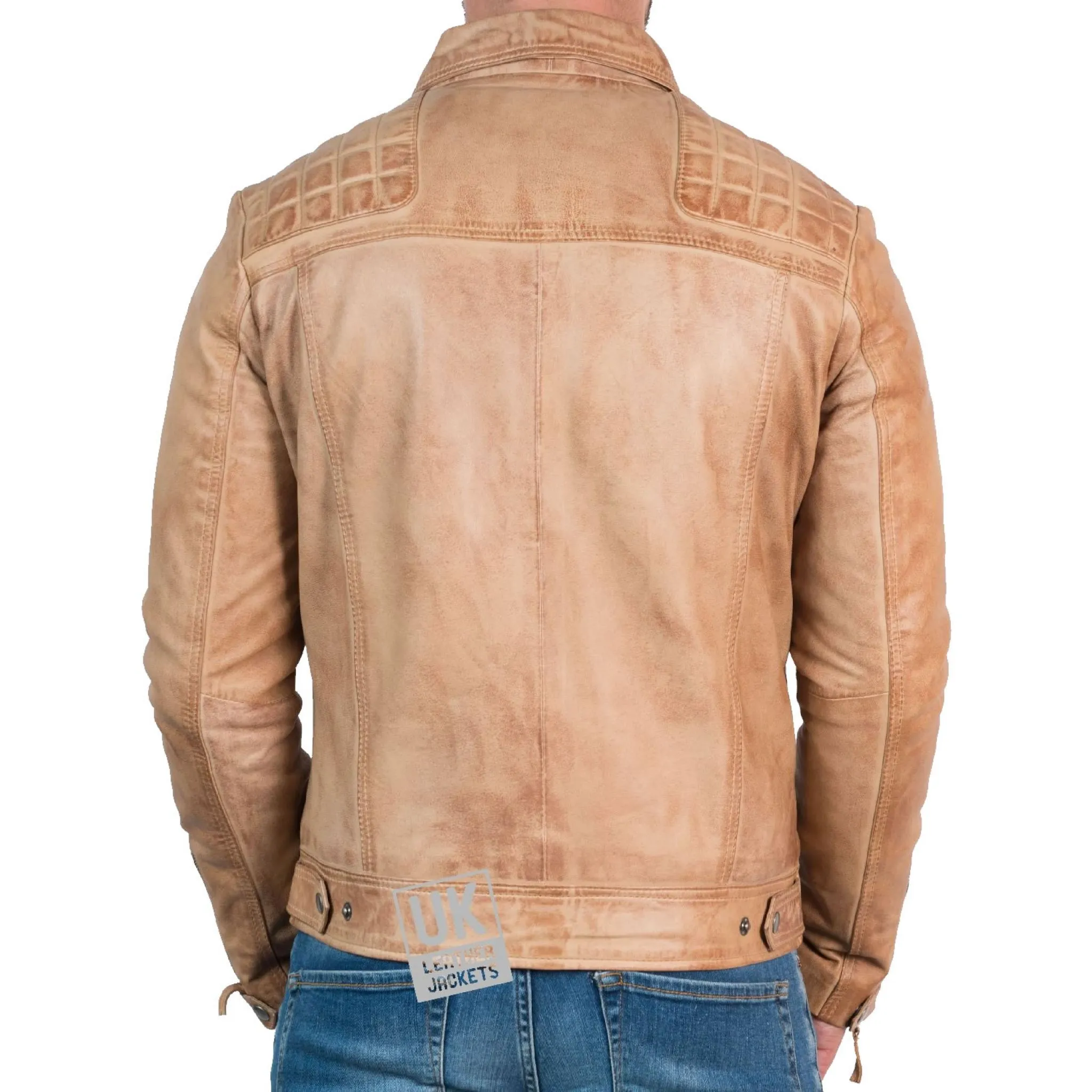 Mens Leather Biker Jacket - Hurricane - Vintage Camel | Free UK Delivery