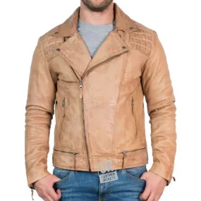 Mens Leather Biker Jacket - Hurricane - Vintage Camel | Free UK Delivery