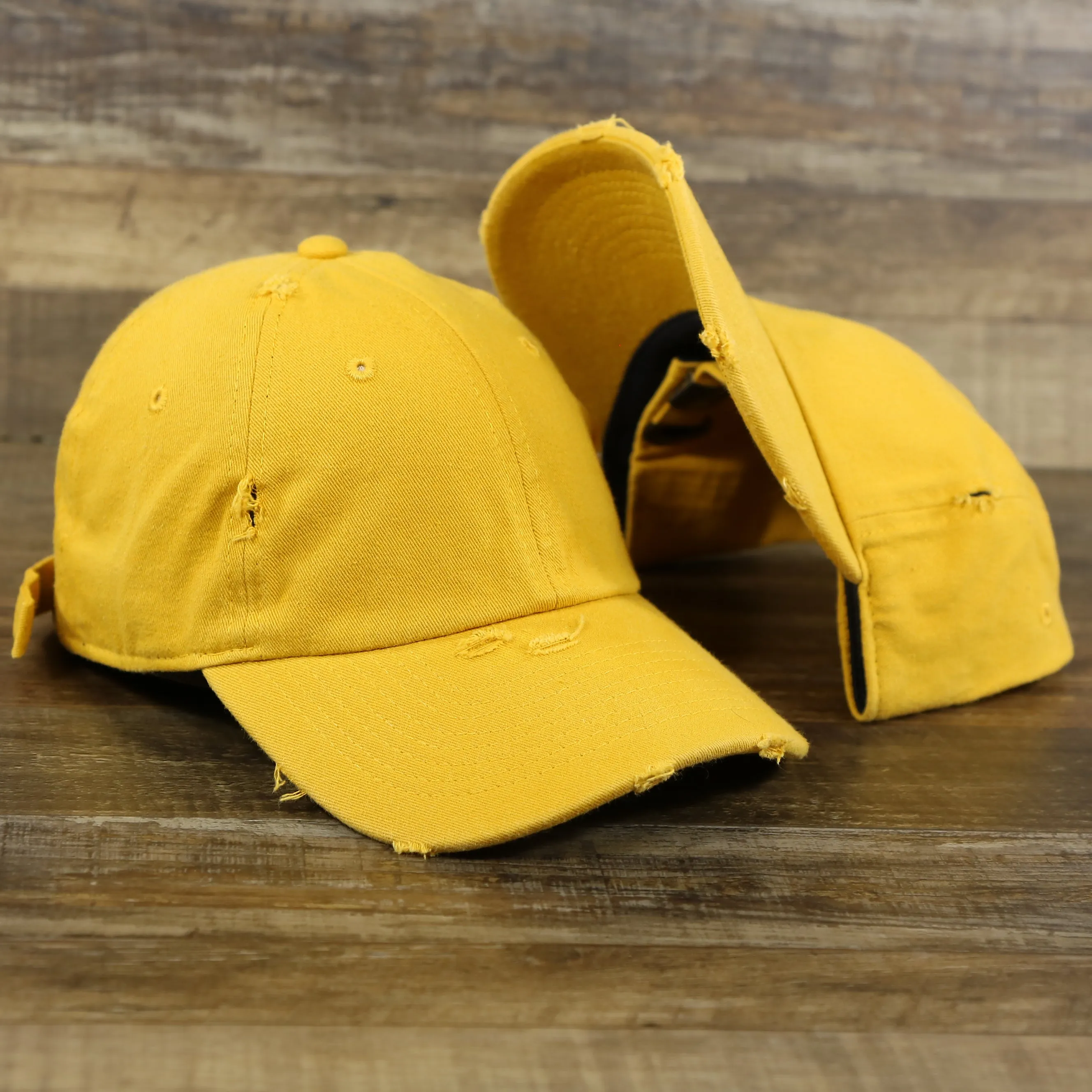 Mustard Yellow Flat Brim Distressed Blank Baseball Hat | Yellow Dad Hat