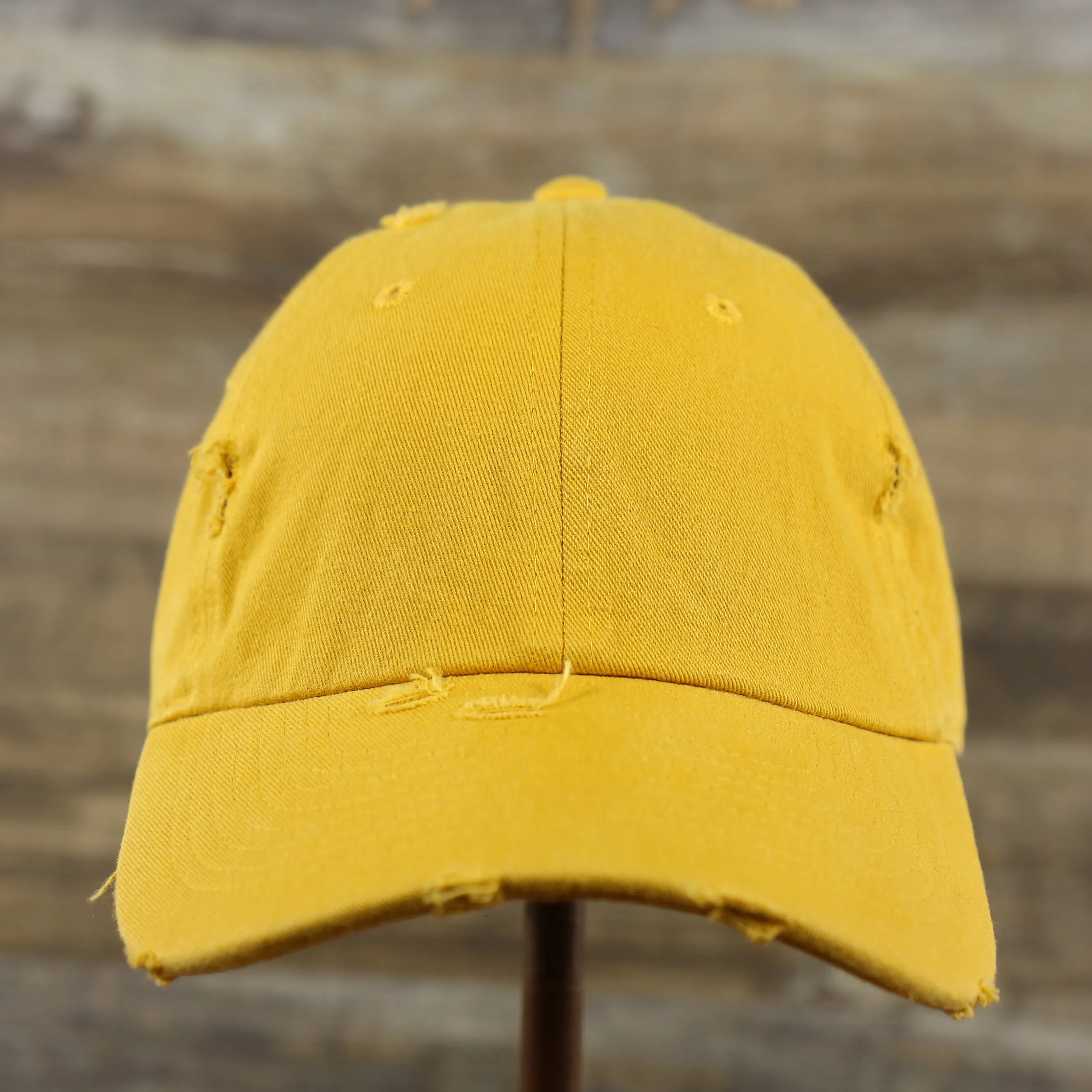 Mustard Yellow Flat Brim Distressed Blank Baseball Hat | Yellow Dad Hat