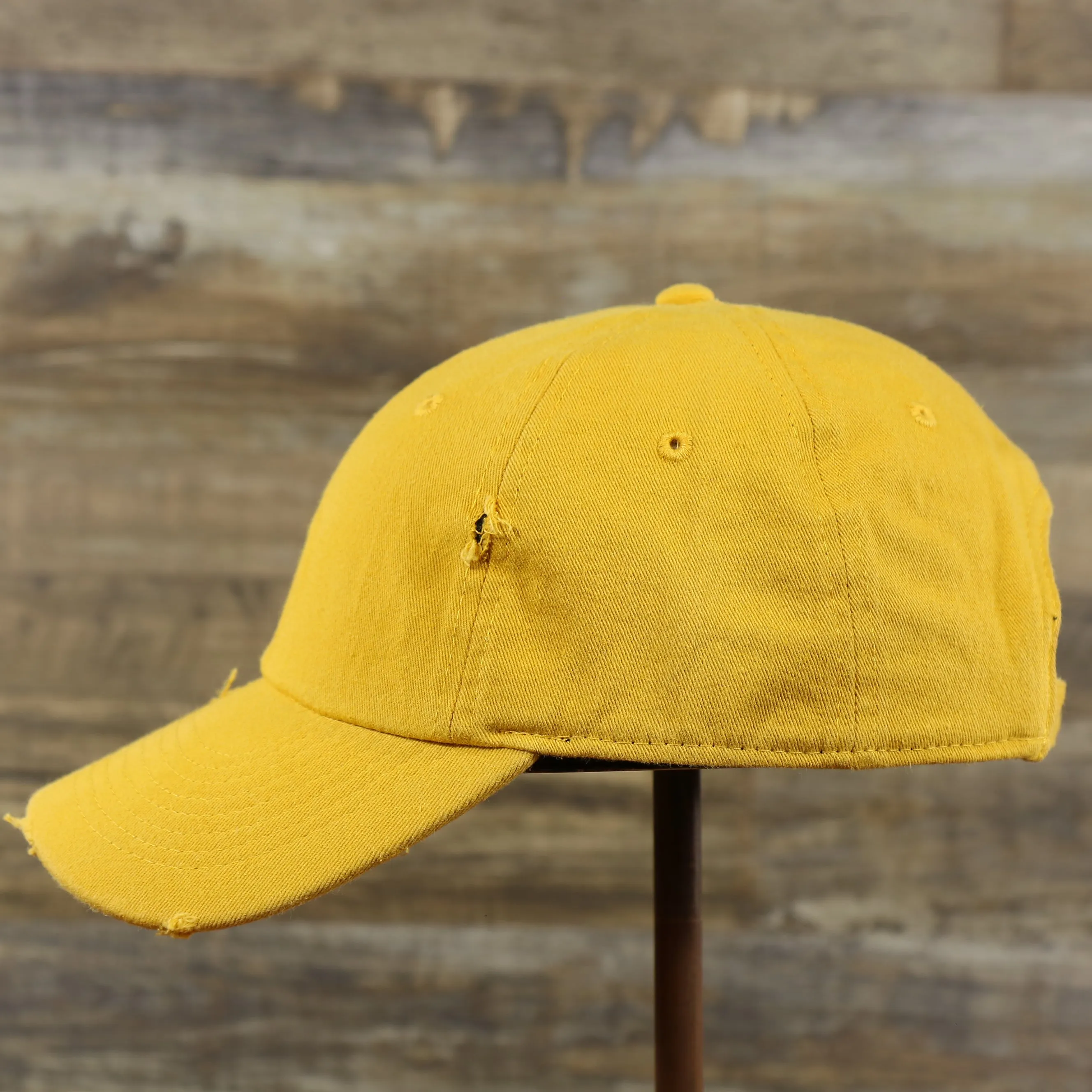 Mustard Yellow Flat Brim Distressed Blank Baseball Hat | Yellow Dad Hat