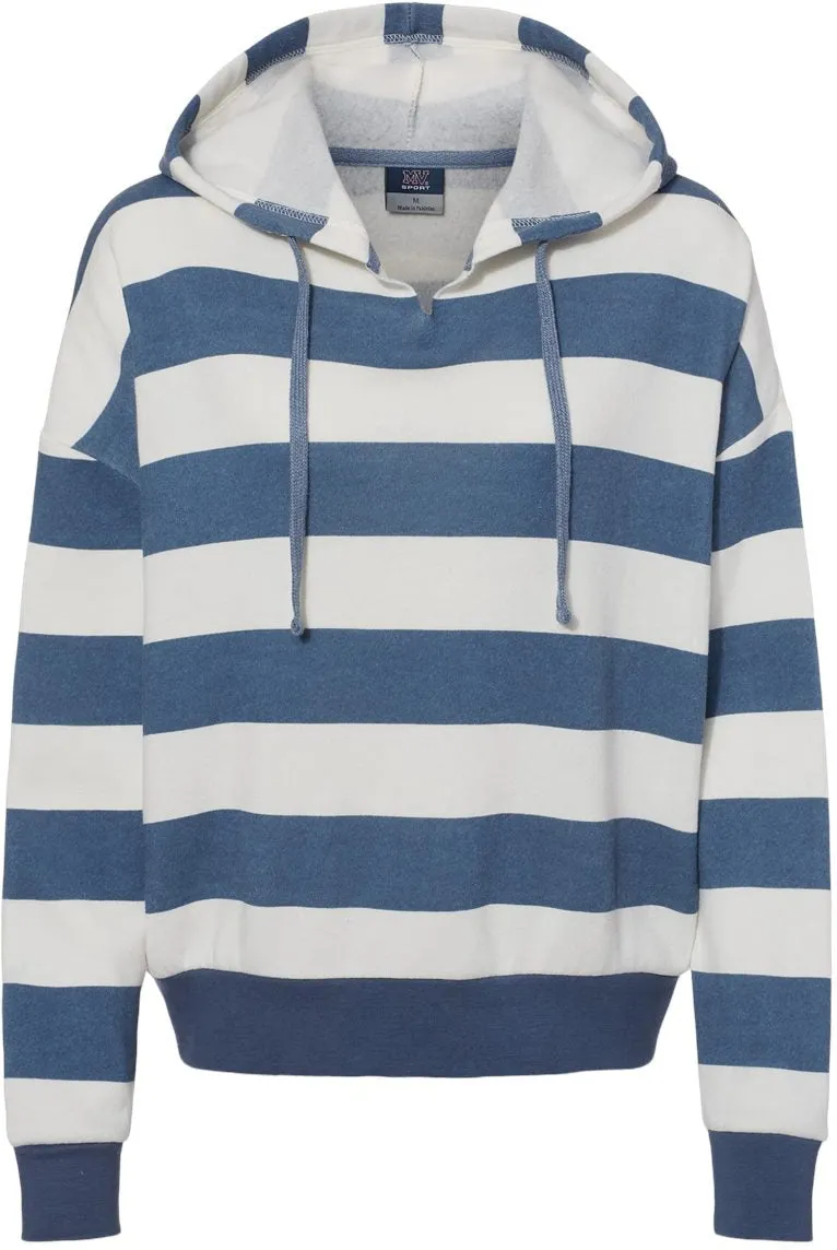 MV Sport Ladies Striped Fleece Boxy Hooded Sweatshirt