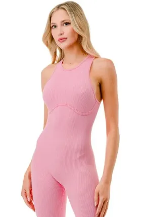 NYLON RIB SEAMLESS BRA LINE ROMPER