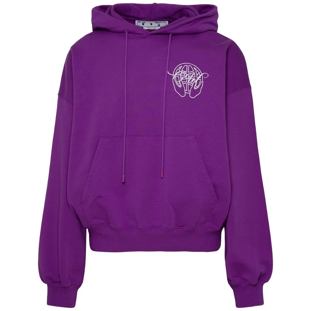 Off White Hand Arrow Design Boxy Fit Purple Oversized Hoodie