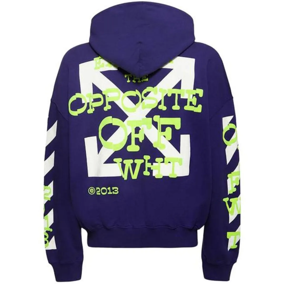 Off White Opposite Arrow Design Boxy Fit Purple Oversized Hoodie