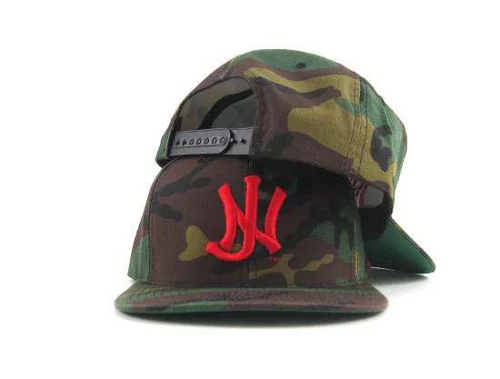 Old School NJ Snapback Hat (Camo/Red)