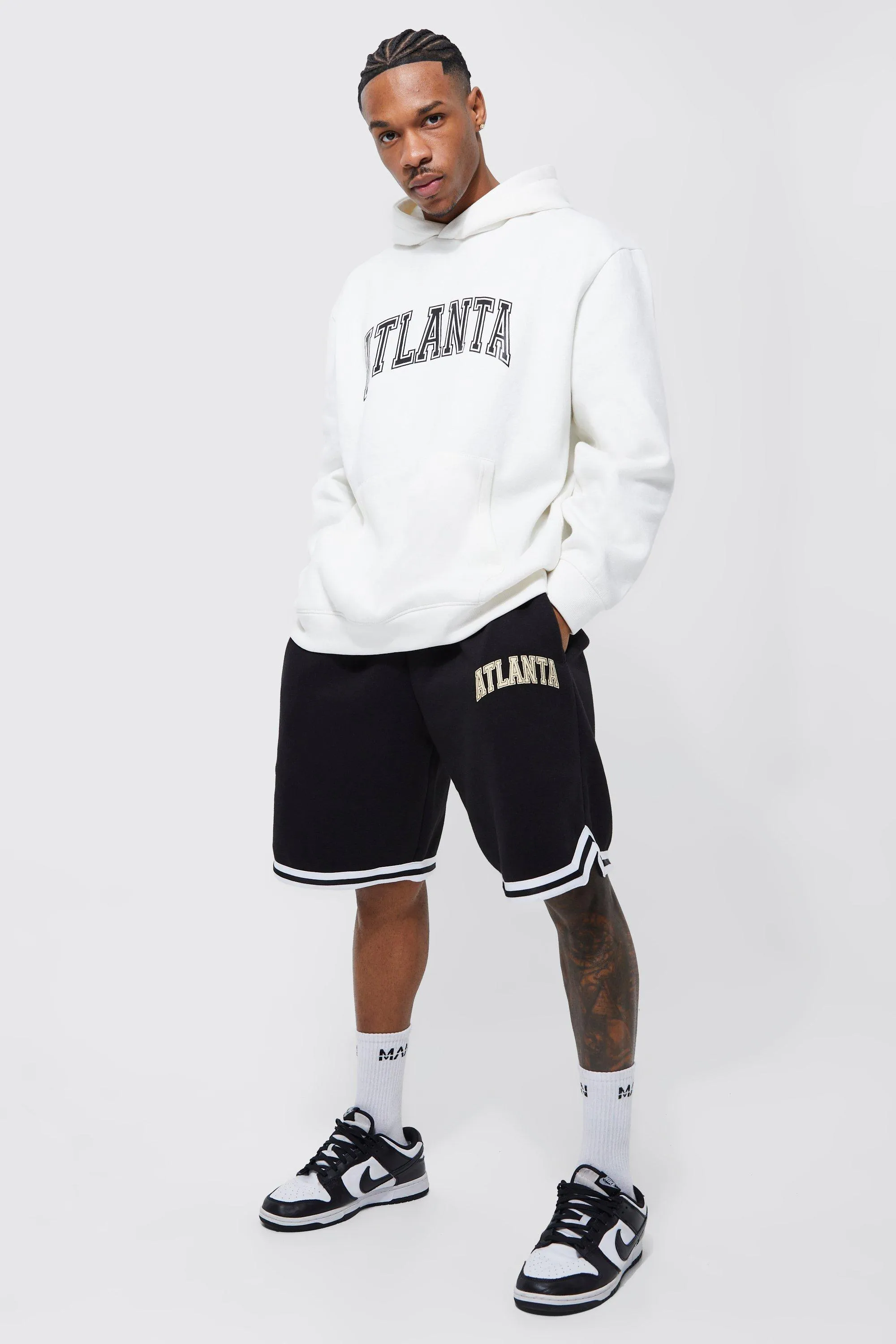 Oversized Atlanta Tape Hooded Short Tracksuit | boohooMAN UK