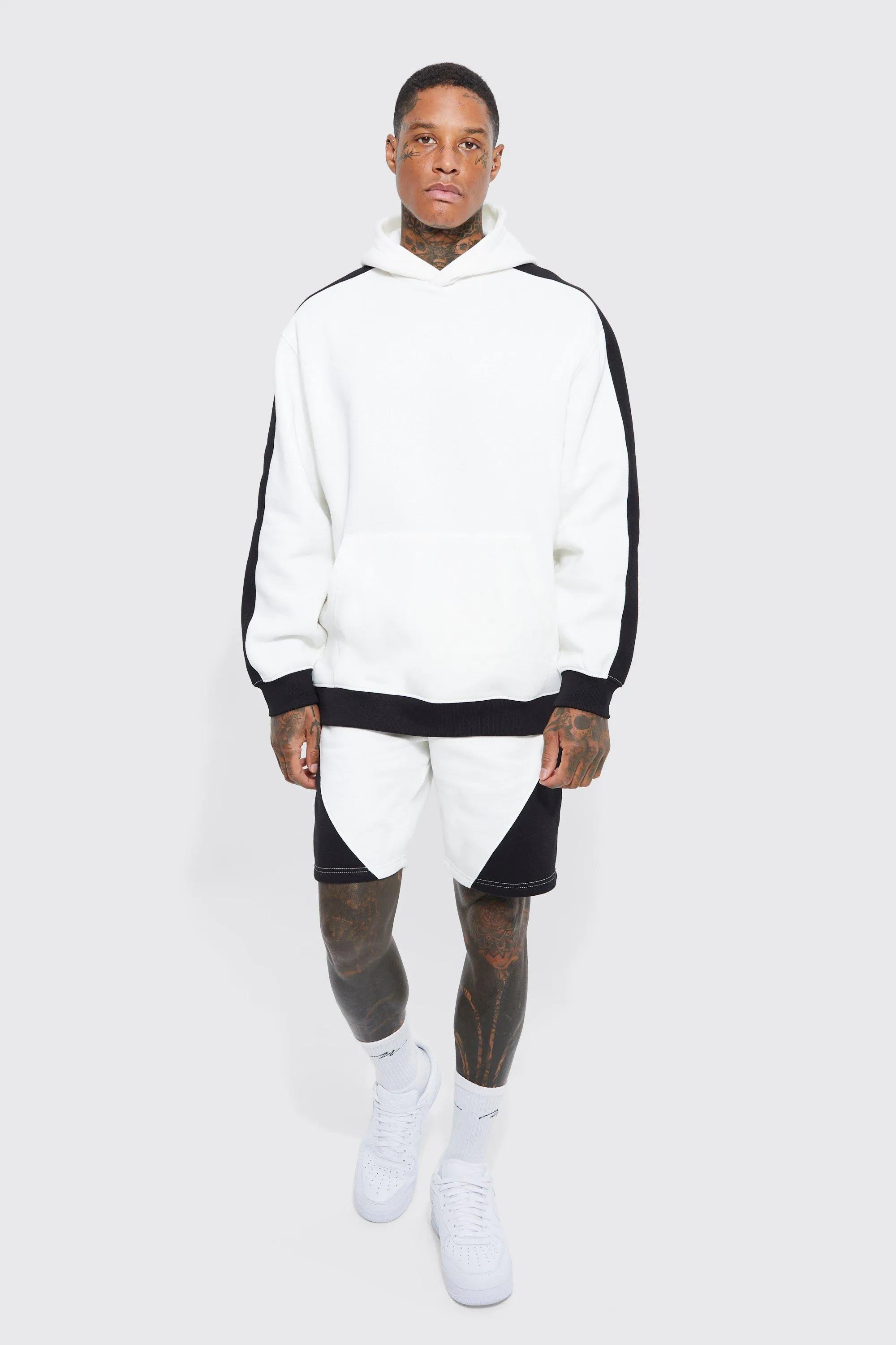 Oversized Colour Block Hooded Short Tracksuit | boohooMAN UK