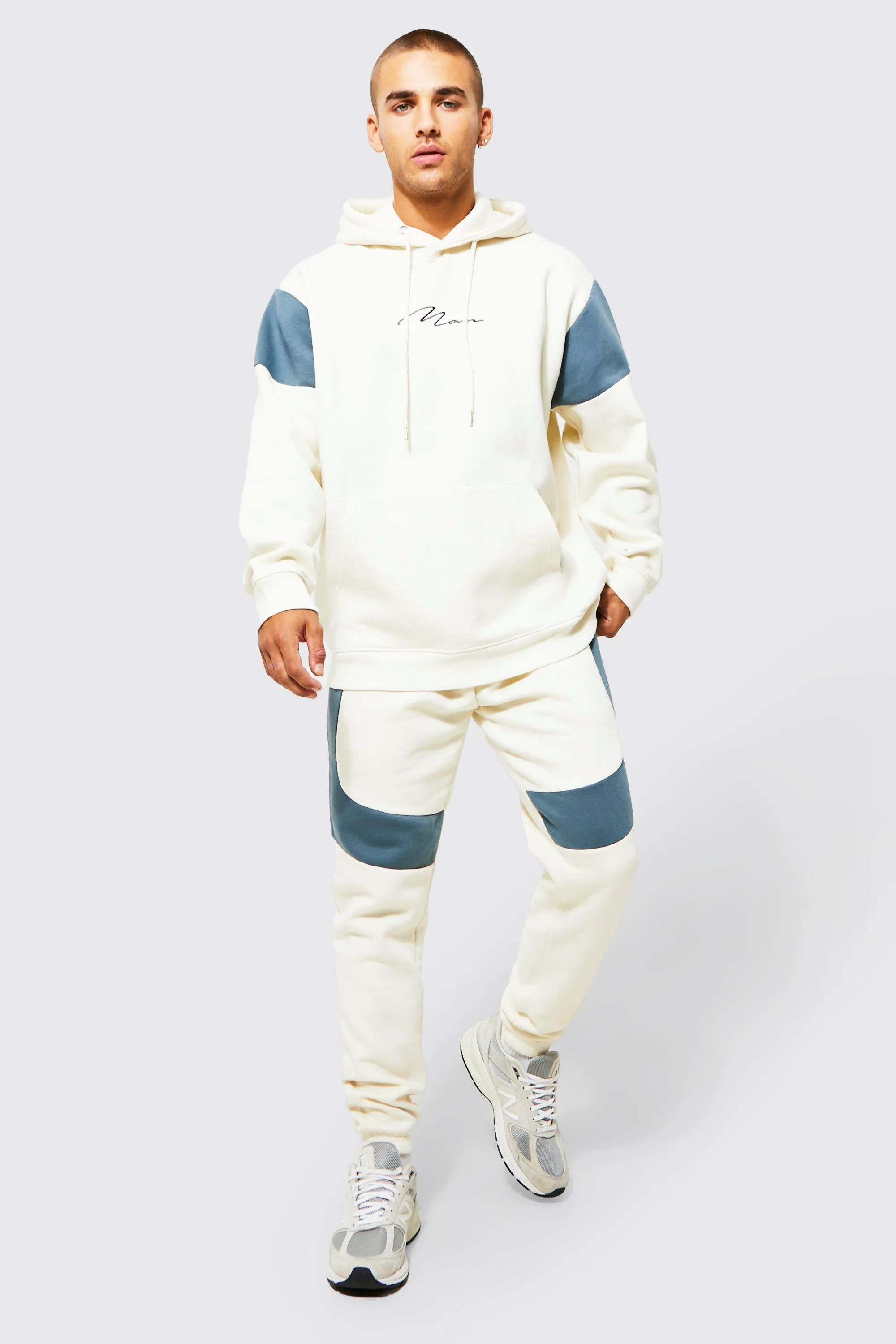 Oversized Man Colour Block Hooded Tracksuit | boohooMAN UK