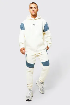 Oversized Man Colour Block Hooded Tracksuit | boohooMAN UK