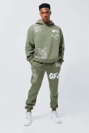 Oversized Ofcl Graffiti Hooded Tracksuit | boohooMAN UK