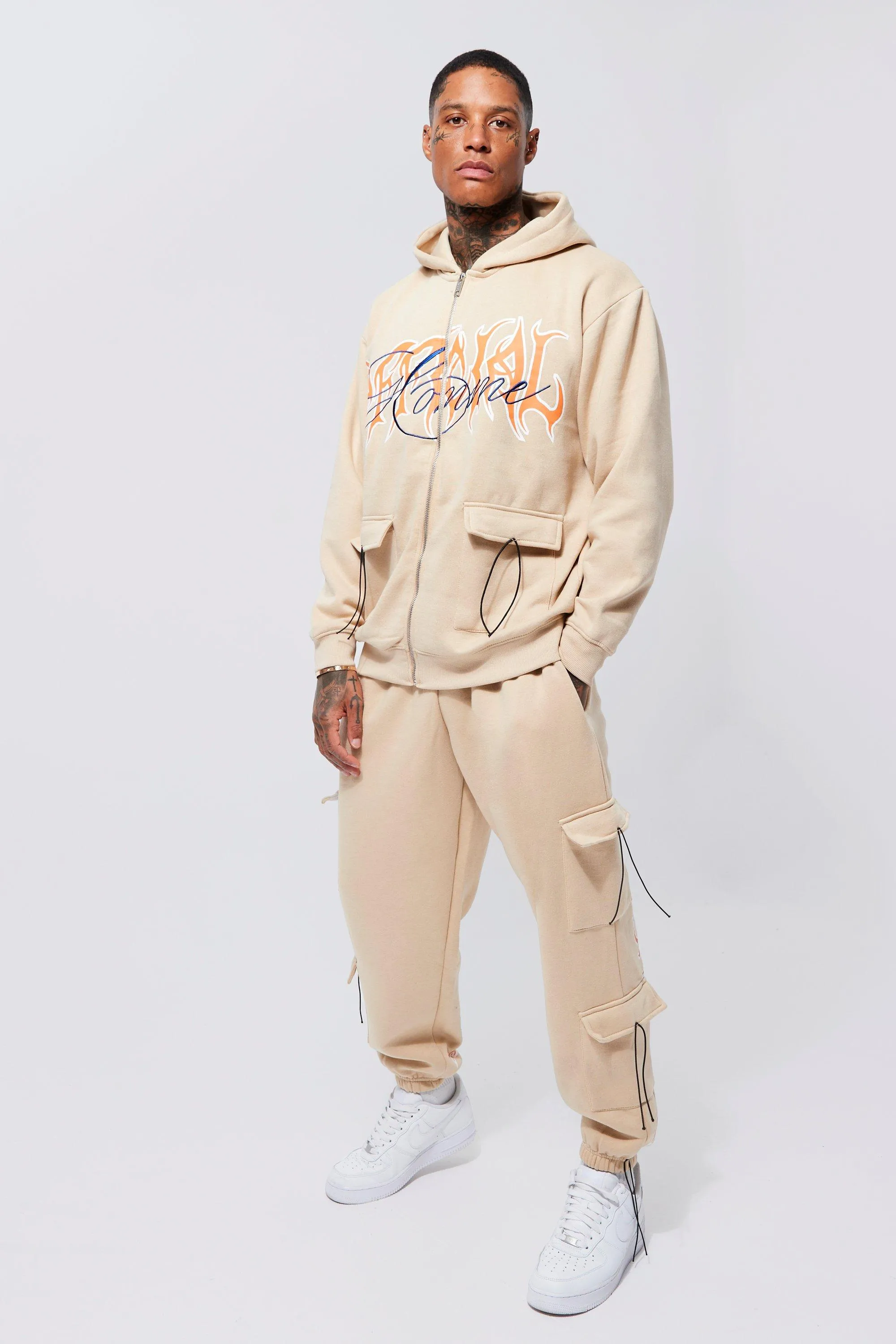 Oversized Official Graphic Zip Through Hooded Tracksuit | boohooMAN UK