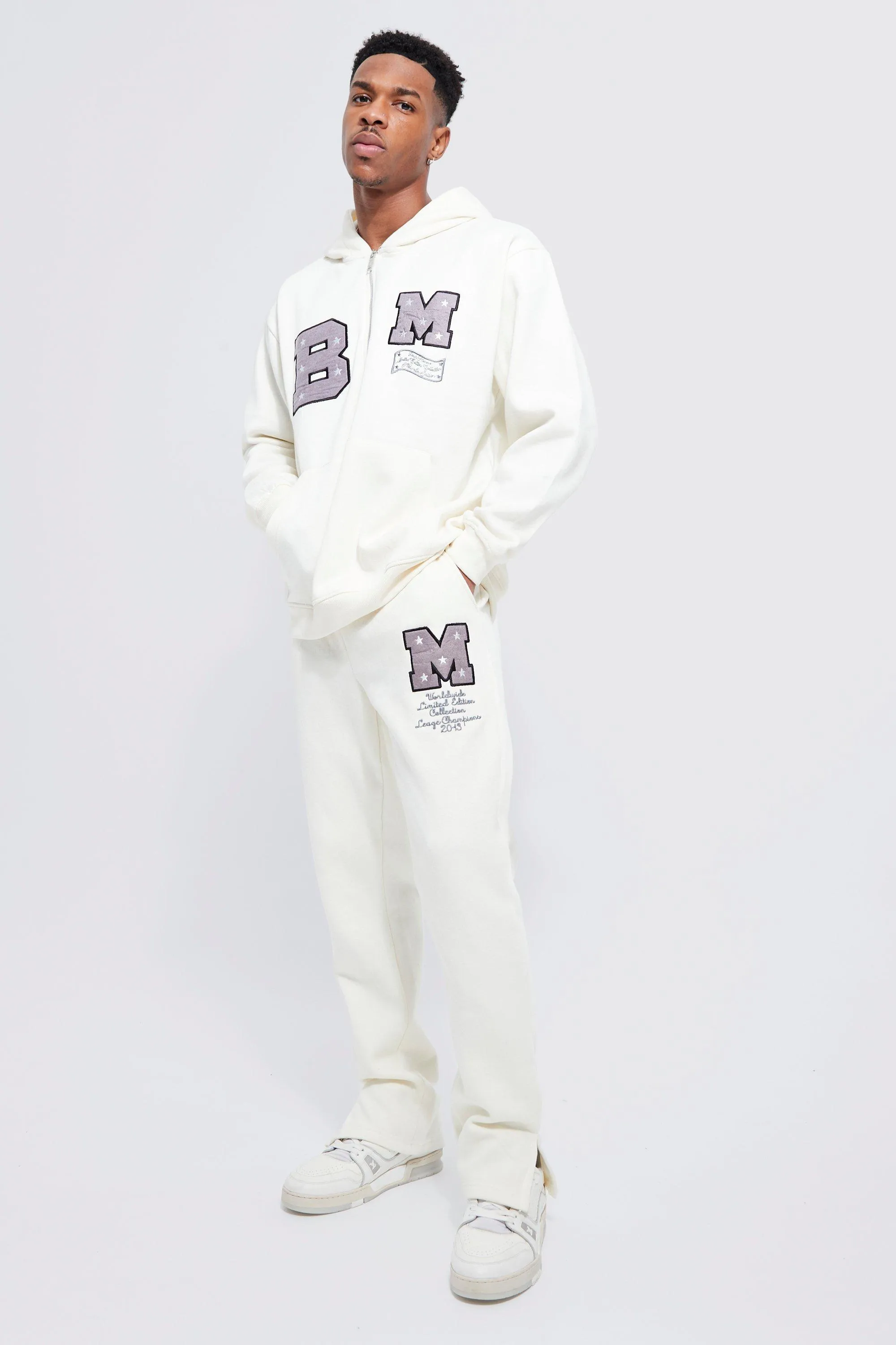 Oversized Varsity Half Zip Hooded Tracksuit | boohooMAN UK