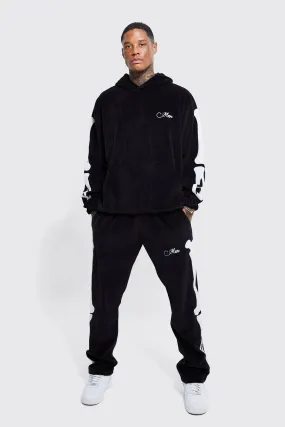 Oversized Velour Skeleton Applique Hooded Tracksuit | boohooMAN UK