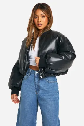 Petite Embossed Faux Leather Oversized Bomber Jacket