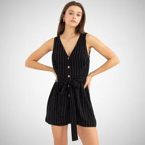 Pinstriped Linen Blended Romper