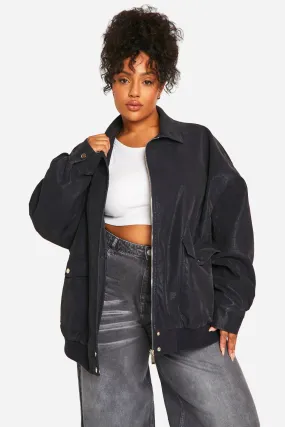 Plus Vintage Look Faux Leather  Super Oversized Bomber Jacket