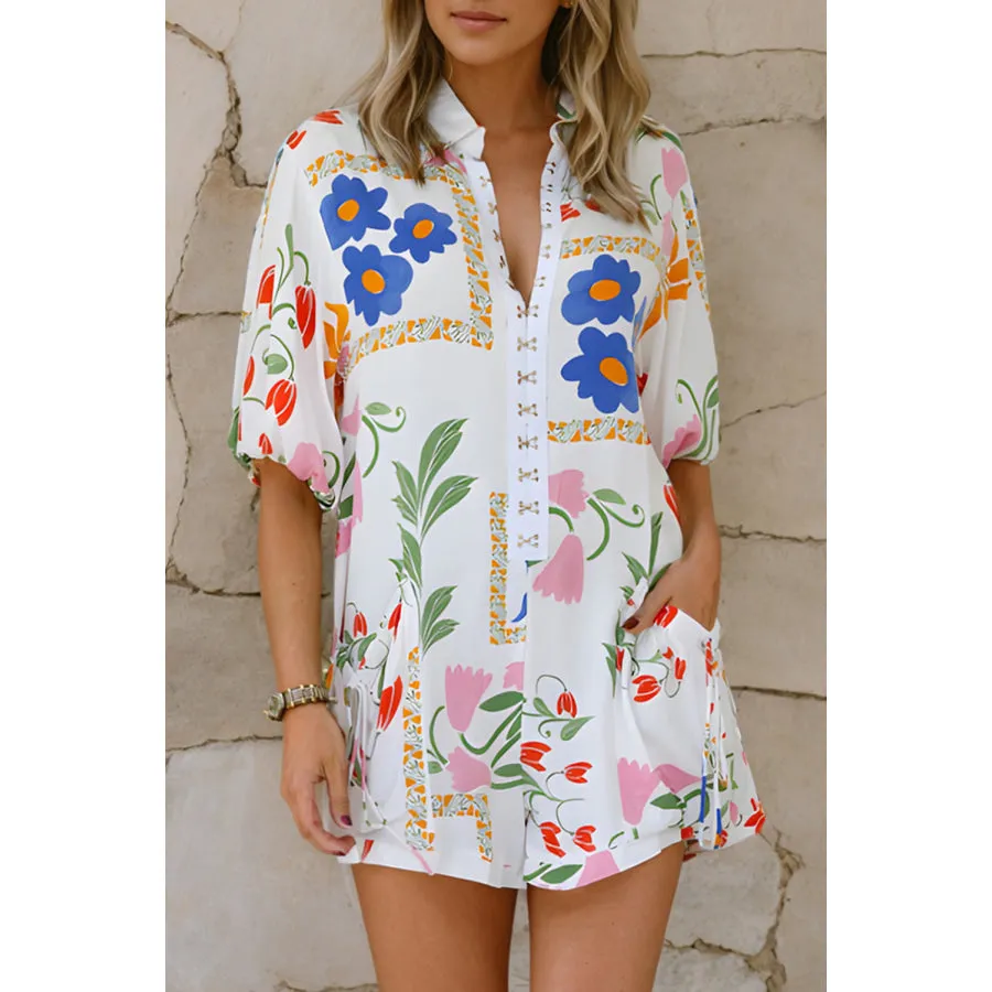 Pocketed Printed Half Sleeve Romper