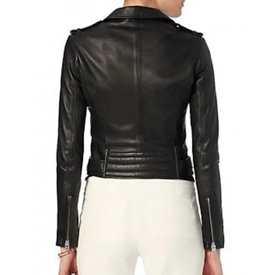 Popular Women Las Vegas Black Brando Waist length Ladies Leather Jacket