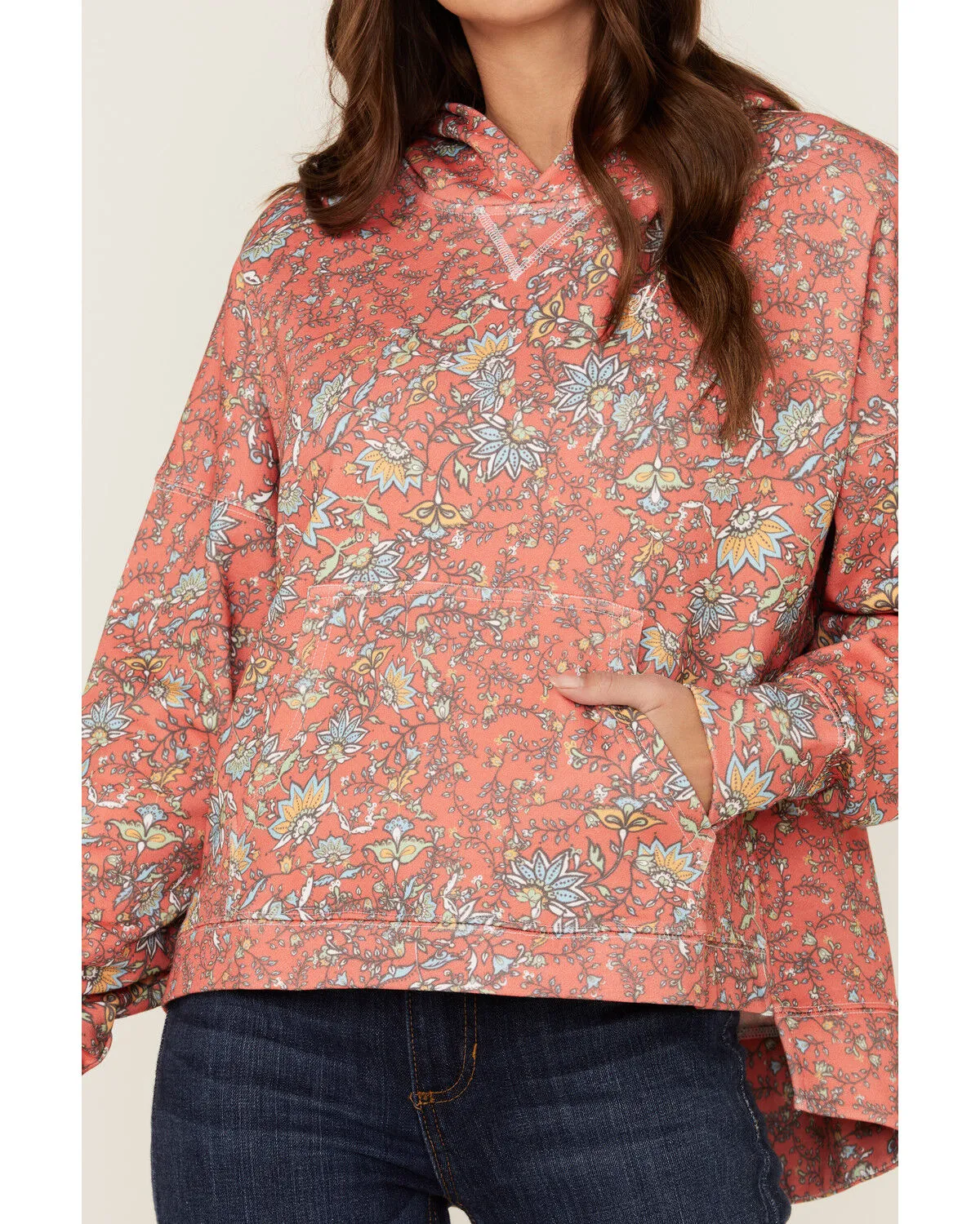 Product Name:  Hooey Women's Oversized Allover Floral Print Red Hoodie