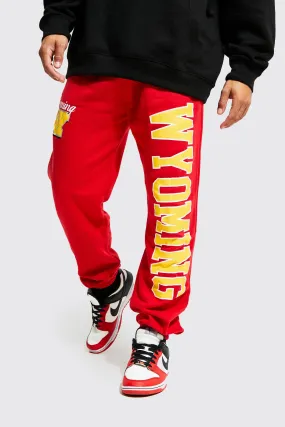 Regular Fit Wyoming Varsity Graphic Joggers | boohooMAN UK