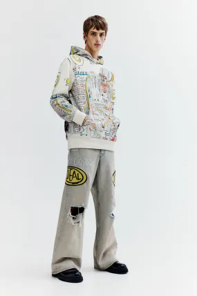 Relaxed Fit Cotton hoodie - Long sleeve - Regular length - White/Basquiat - Men | H&M GB