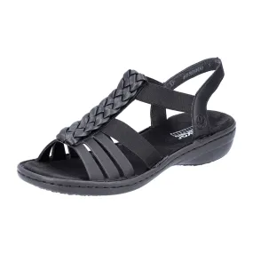 Rieker Black Elastic Women's Sandals Comfort Shock-Absorbing Sole