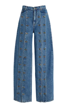 ROTATE Buttoned Rigid Mid-Rise Wide-Leg Jeans