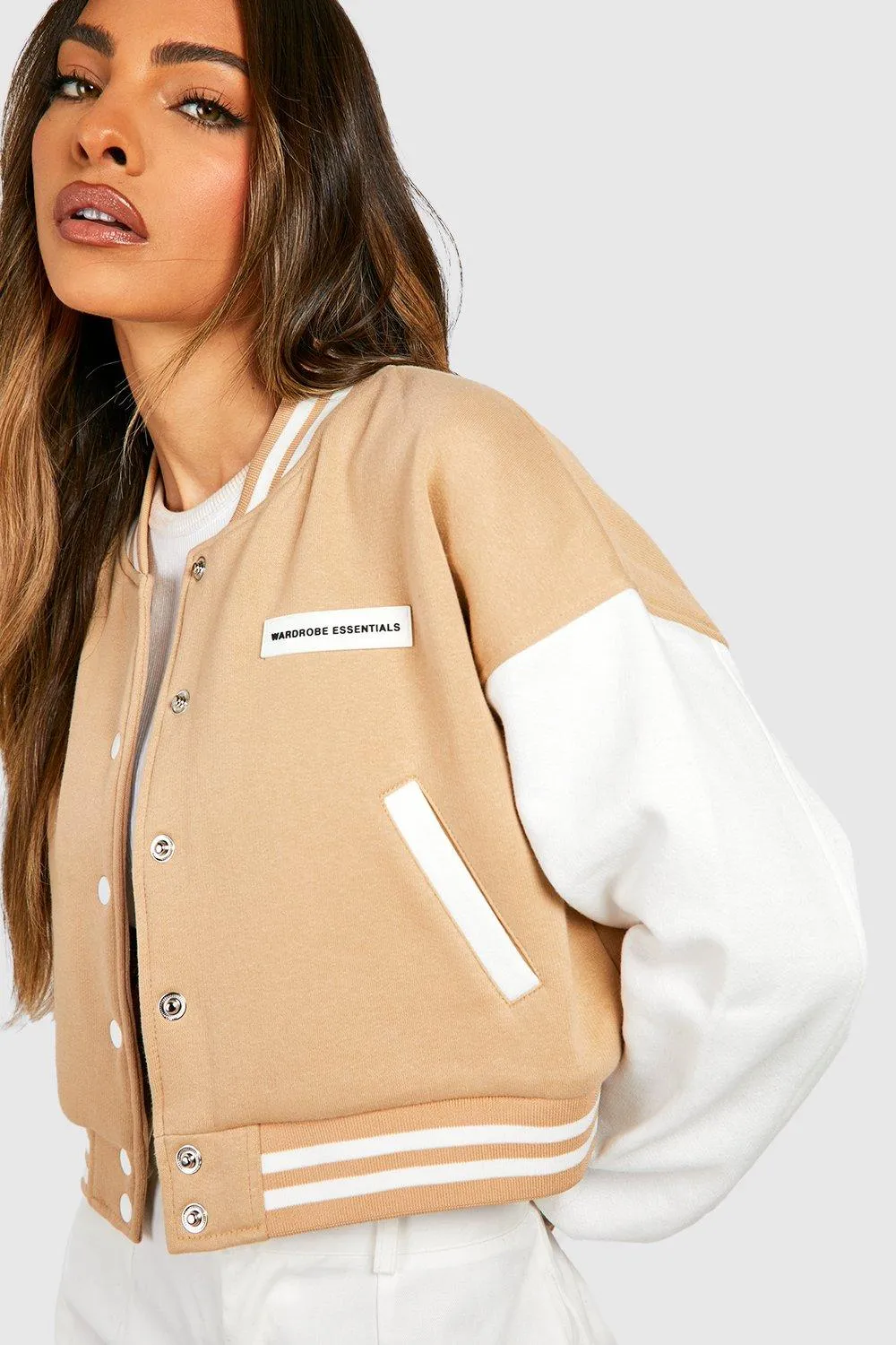 Rubber Badge Detail Crop Bomber Jacker