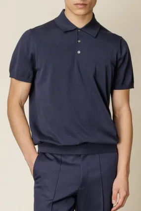 Short Sleeve Knitted Polo - Navy Cotton